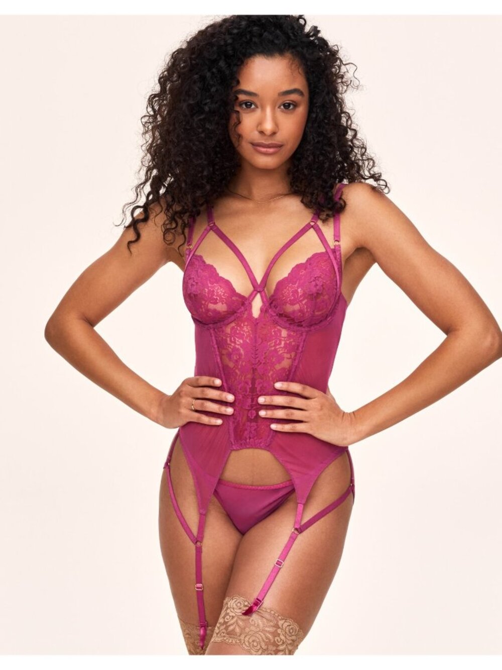 Adore Me Veronique Dark Pink Burlesque Style Bustier Garter Lingerie Piece
